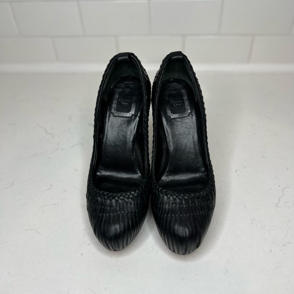 Authentic Dior Black Vintage Braided Leather Pumps 37.5 - Picture 3 of 6